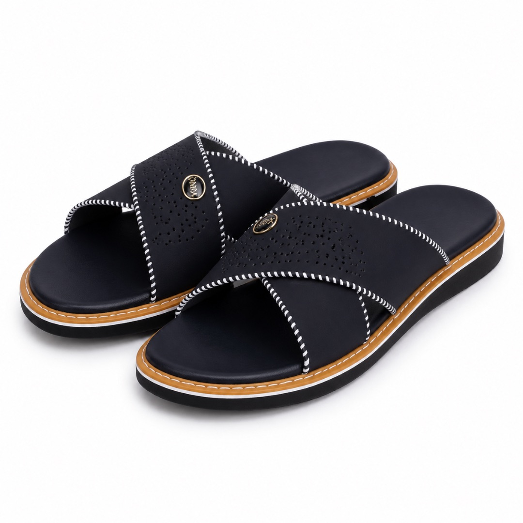 Luxury Navy Cross Strap Comfort Slippers