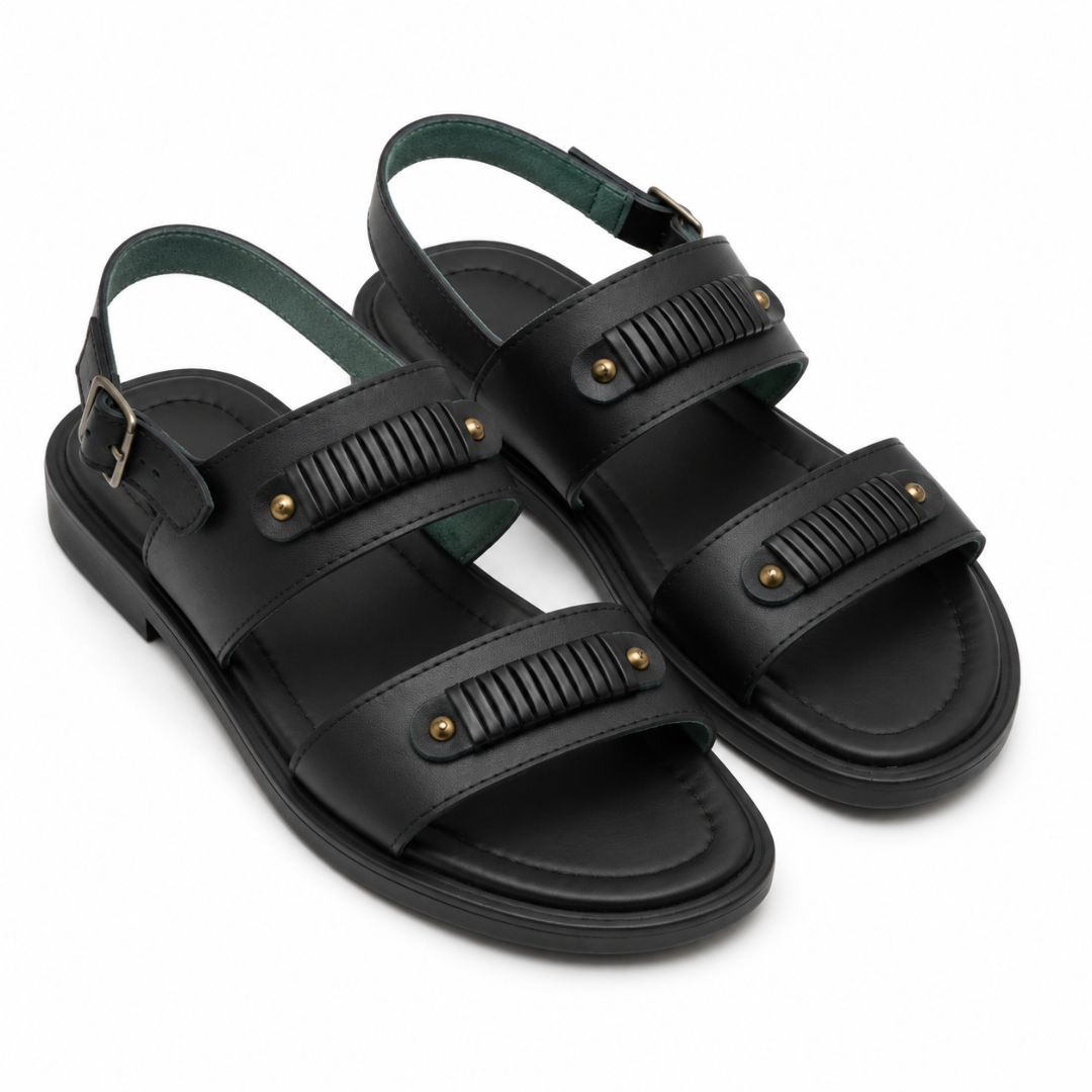Mens Black Double Strap Slingback Sandals