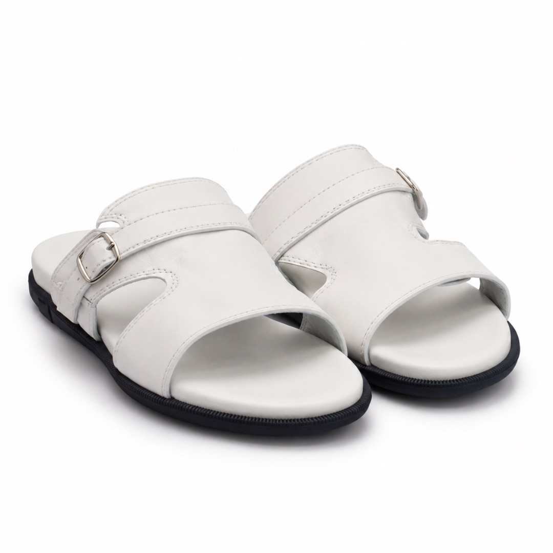 Luxury White Adjustable Buckle Slide Sandals