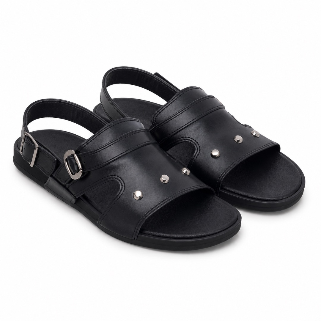 Luxury Black Studded Buckle Strap Sandals