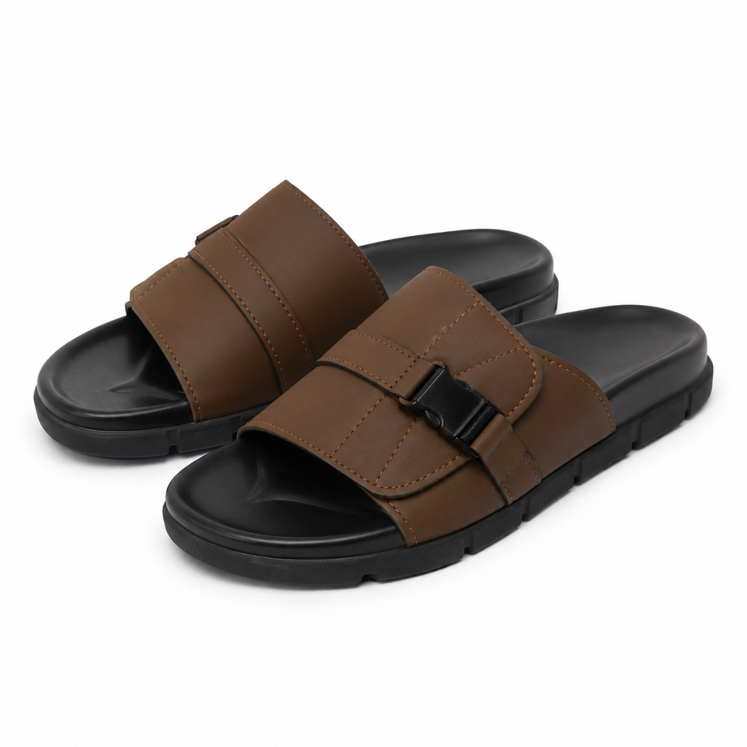 Luxury Brown Cross Strap Slide Sandals