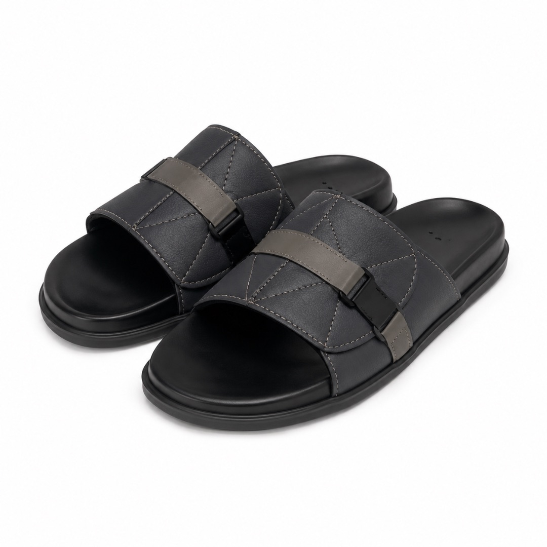 Luxury Black Layered Strap Slide Sandals