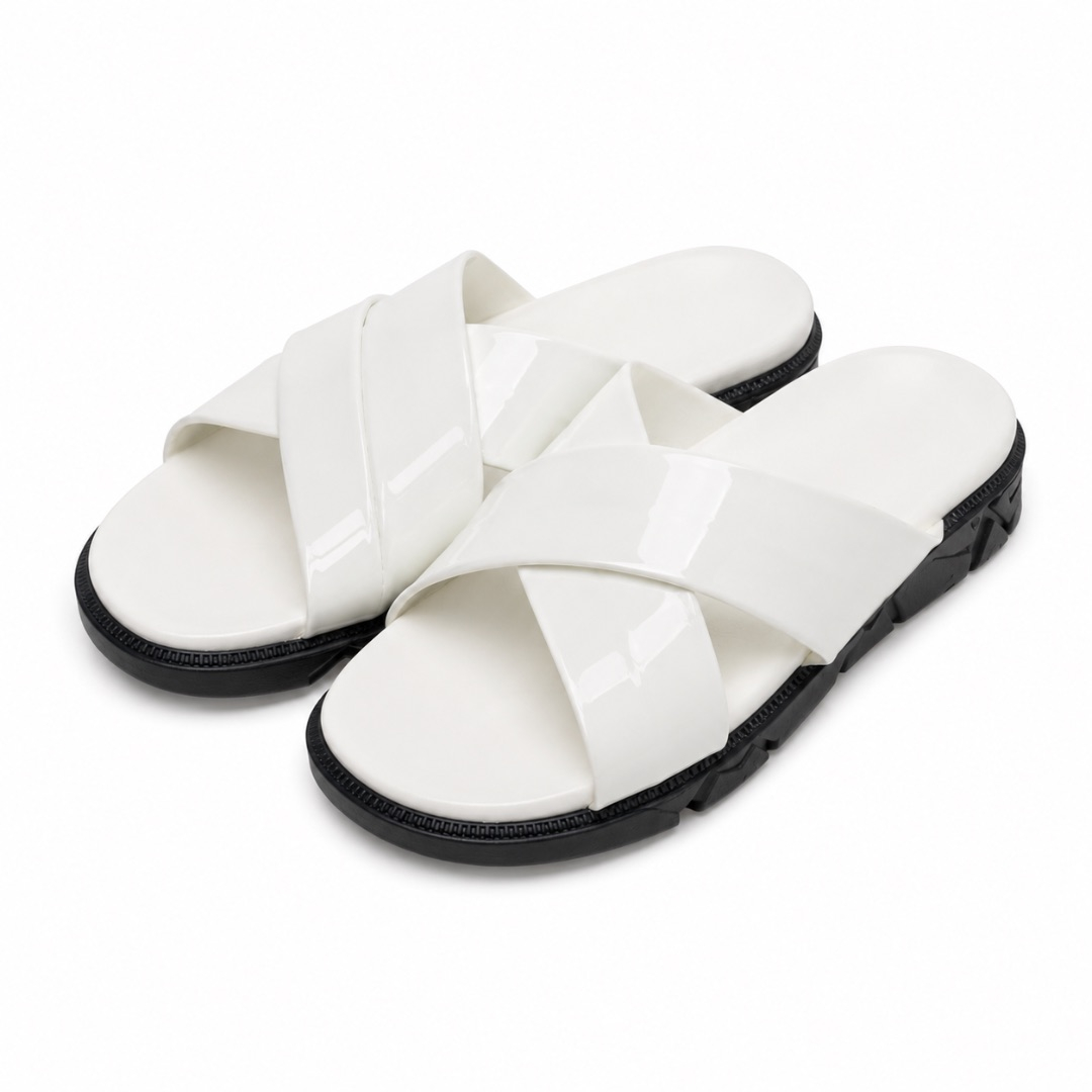 Luxury White Cross Strap Slide Sandals