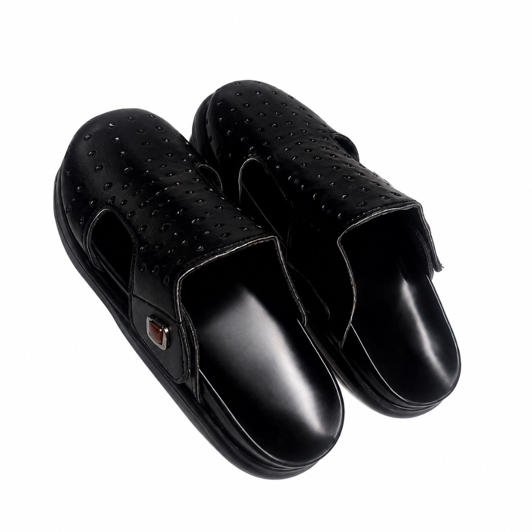Luxury Black Perforated Mule Slide Sandals