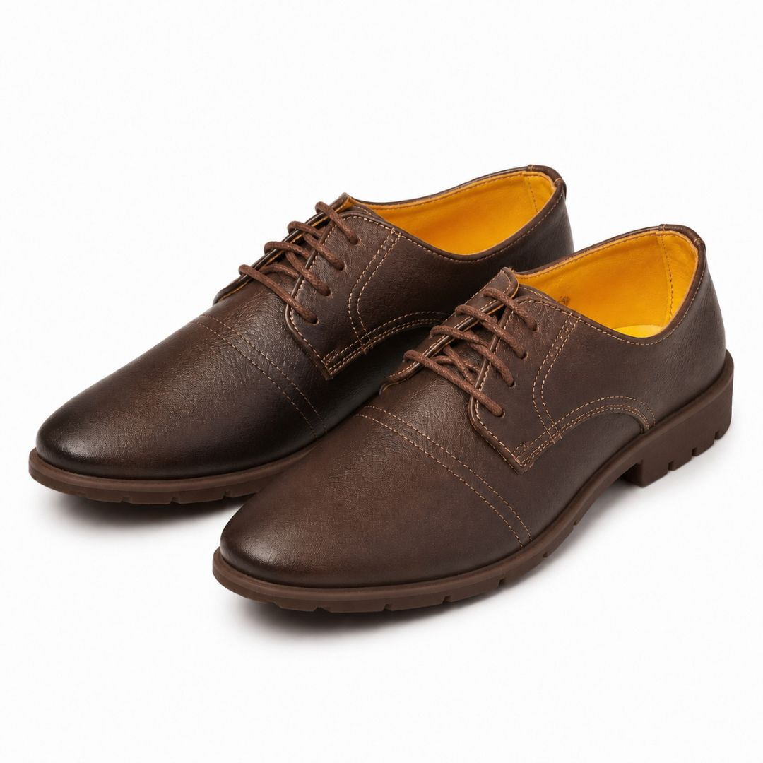 Mens Brown  classic Leather Cap Toe Lace Up Shoes