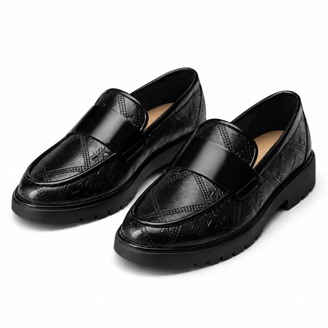 Mens Embossed Leather Slip On Loafers with Metal Detail