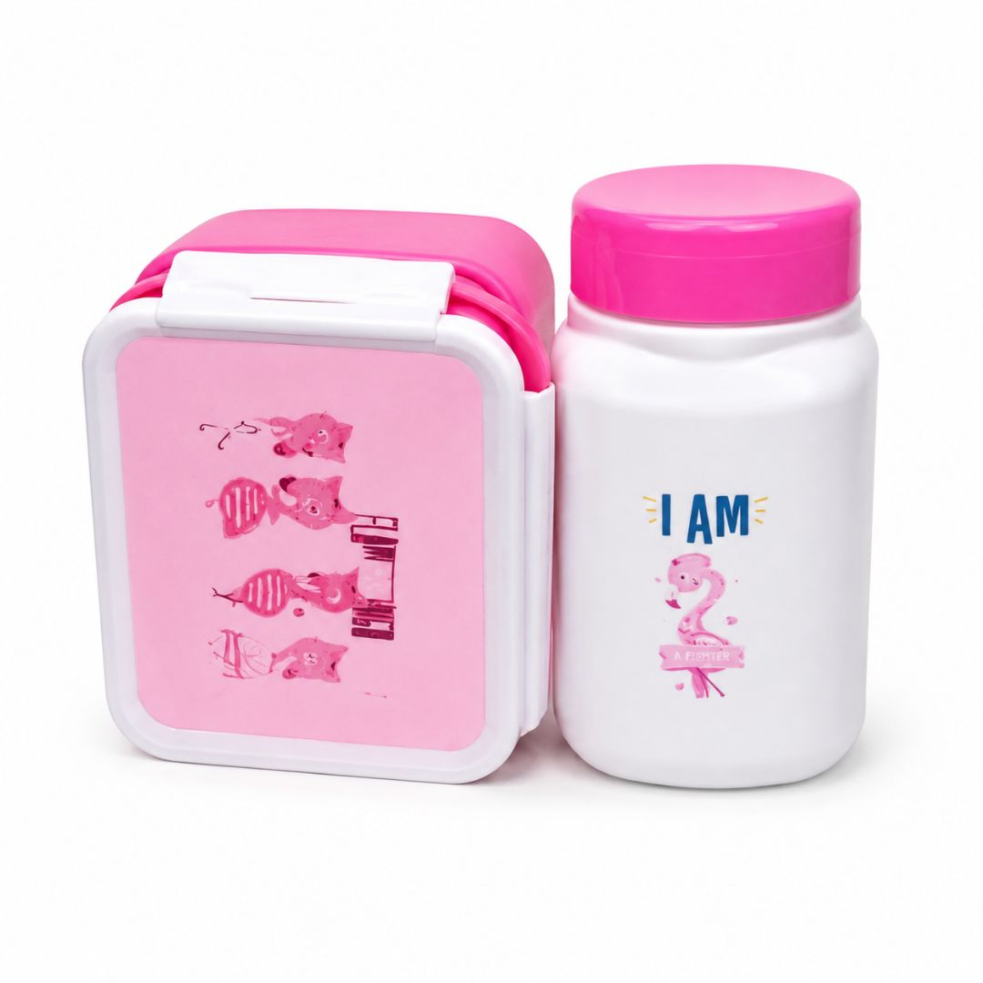 Kids Lunch Box and Water Bottle Set Flamingo Design