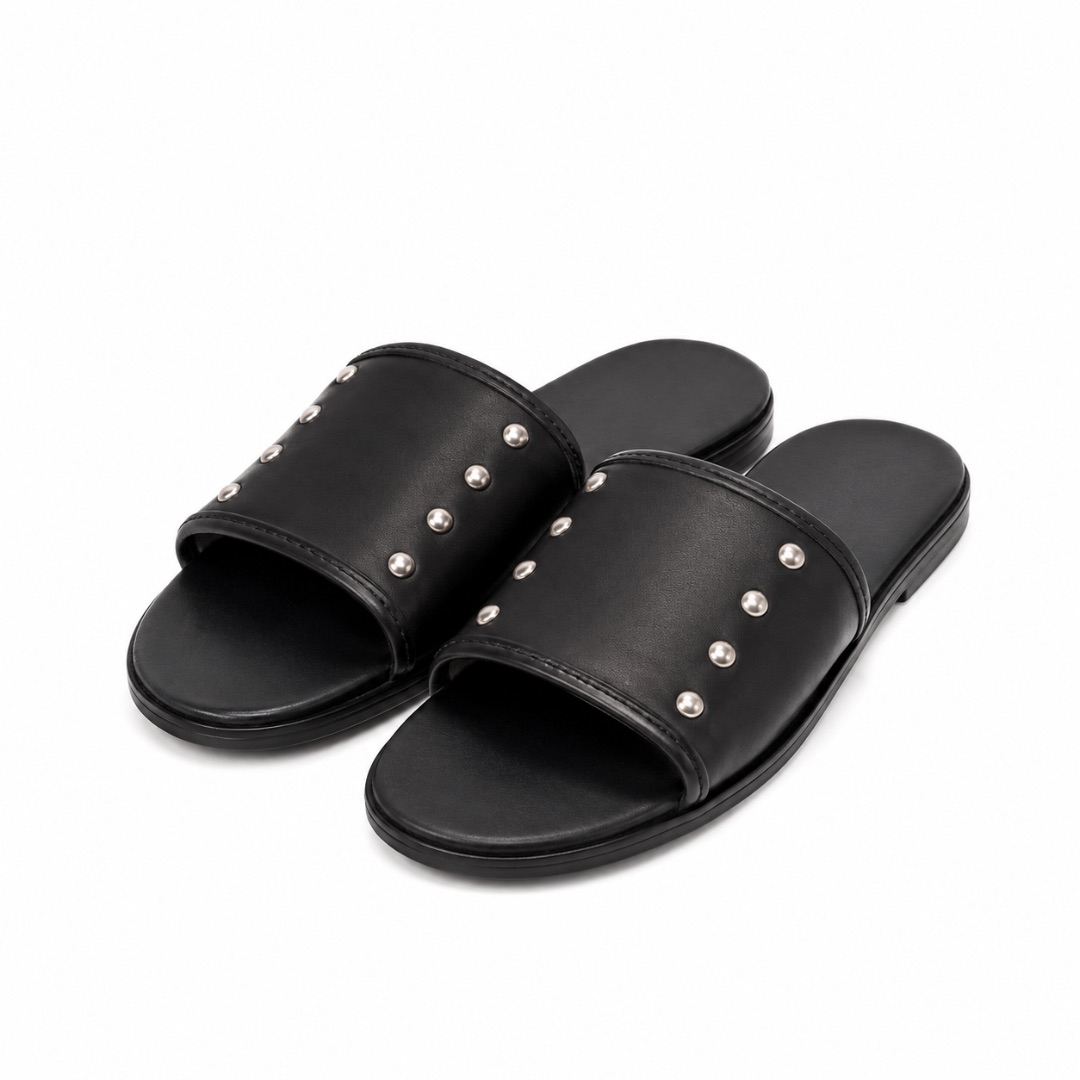 Luxury Black Studded Slide Sandals