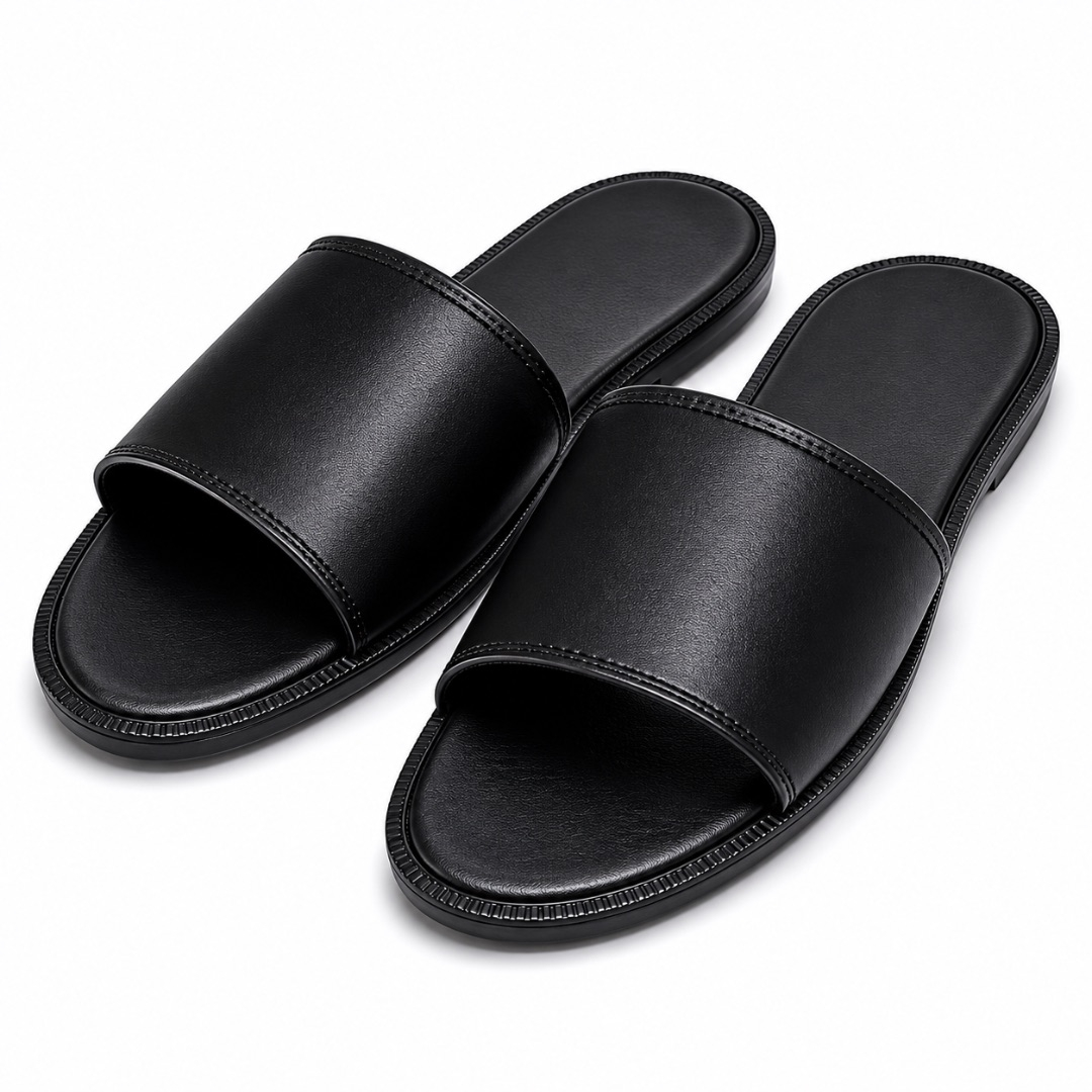 Luxury Black Metallic Slide Sandals
