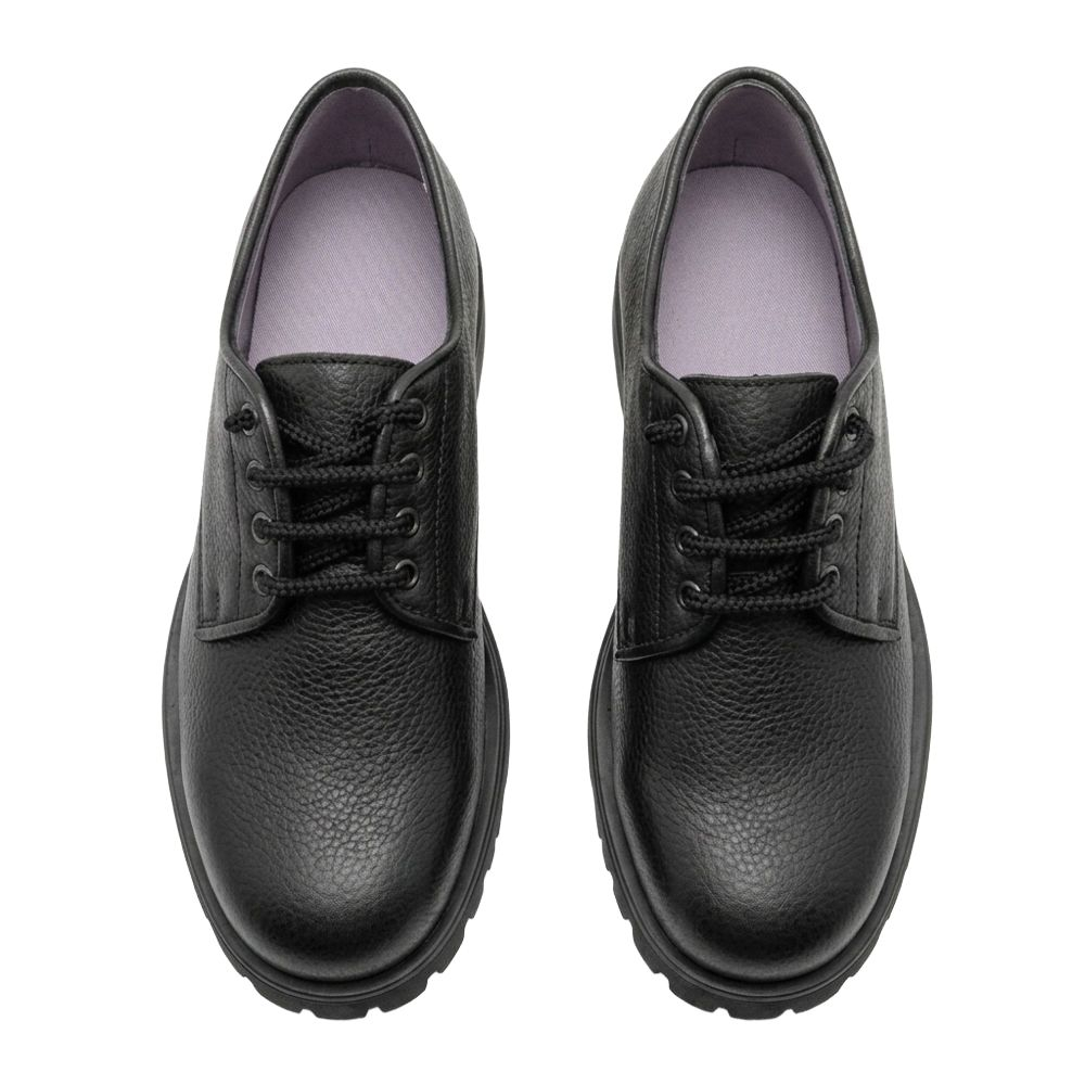 Black Textured Lace Up Derby Shoes with Reinforced Toe
