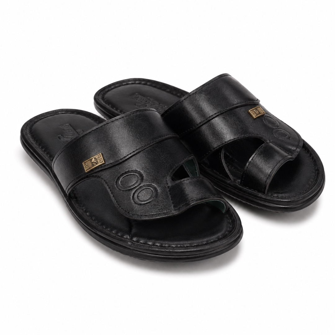 Luxury Classic Black Toe Loop Leather Slippers