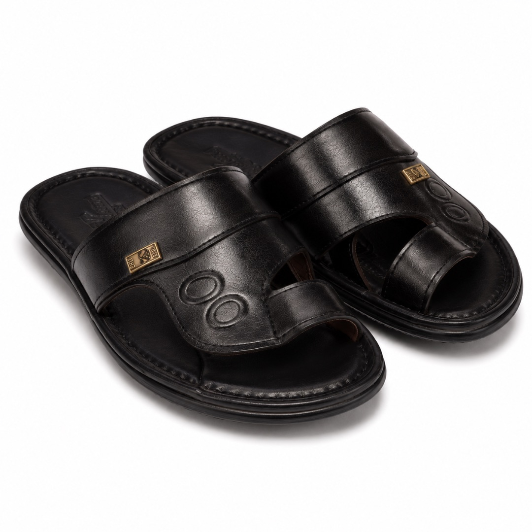 Luxury Black Cross Strap Toe Loop Slippers