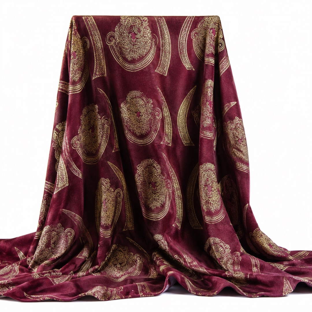 Royal Burgundy Igbo Lion Head Traditional Fenico Fabric