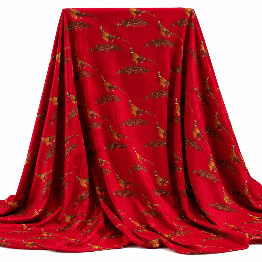 Luxury Red Royal Peacock Traditional  fenico Fabric