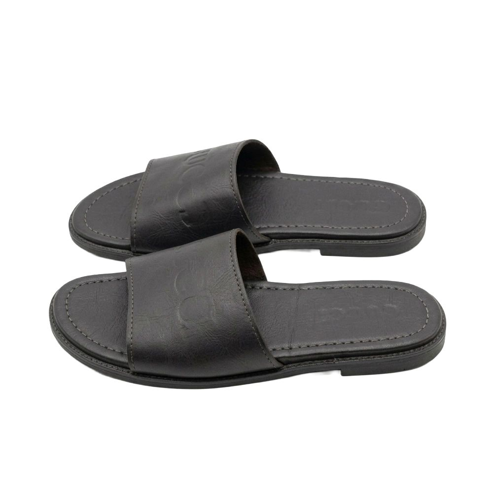 Men Black Leather Slide Sandals