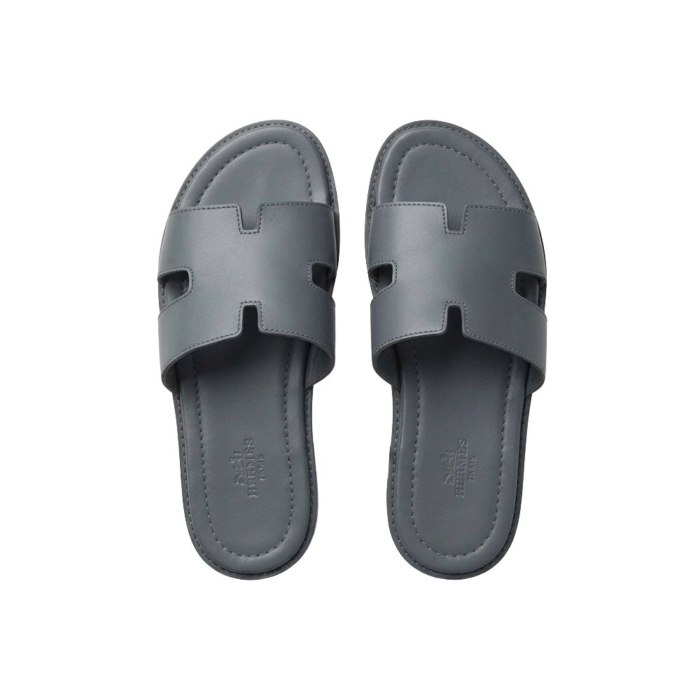 Mens Wide Strap Leather Slide Sandals
