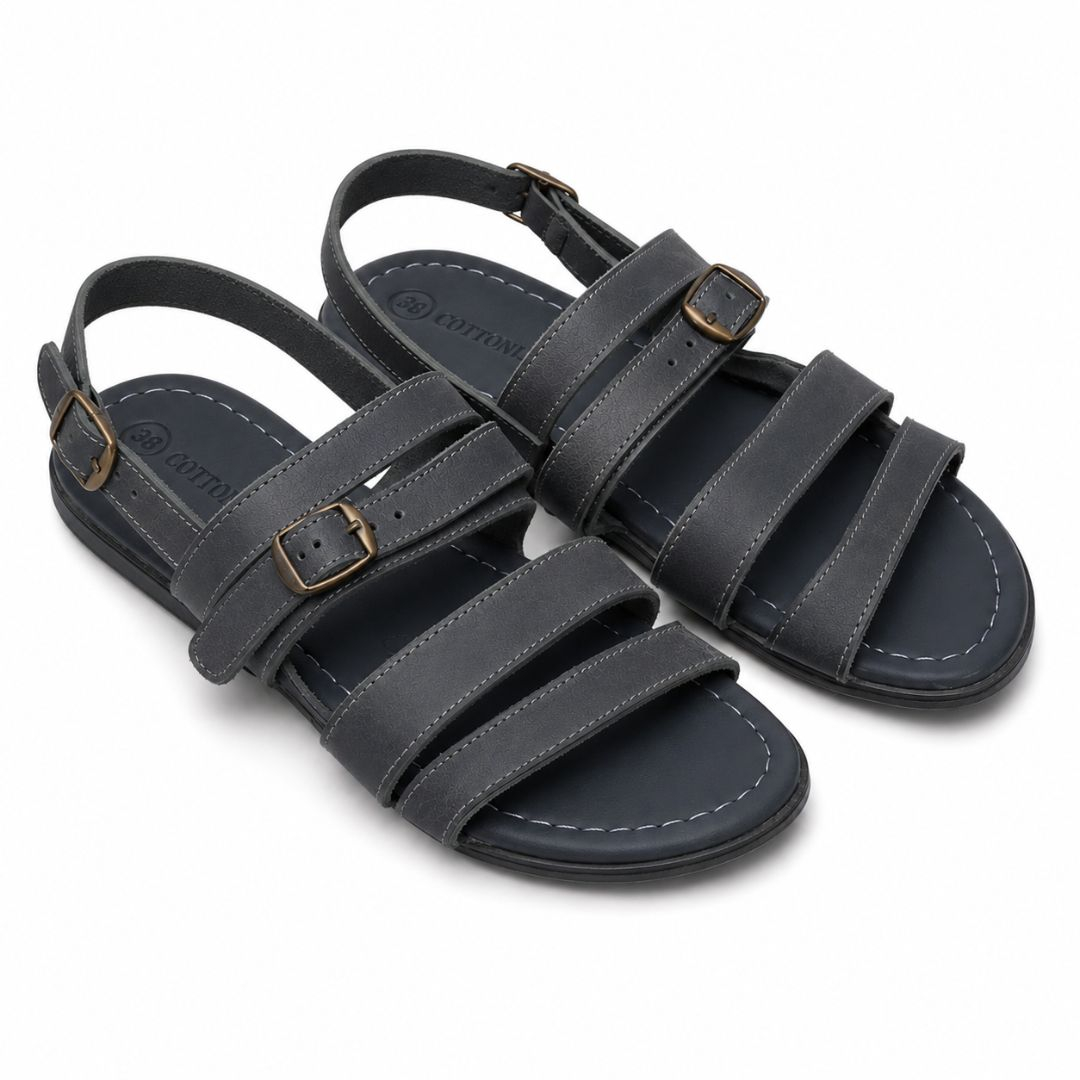 Premium Black Multi Strap Buckle Leather Sandals