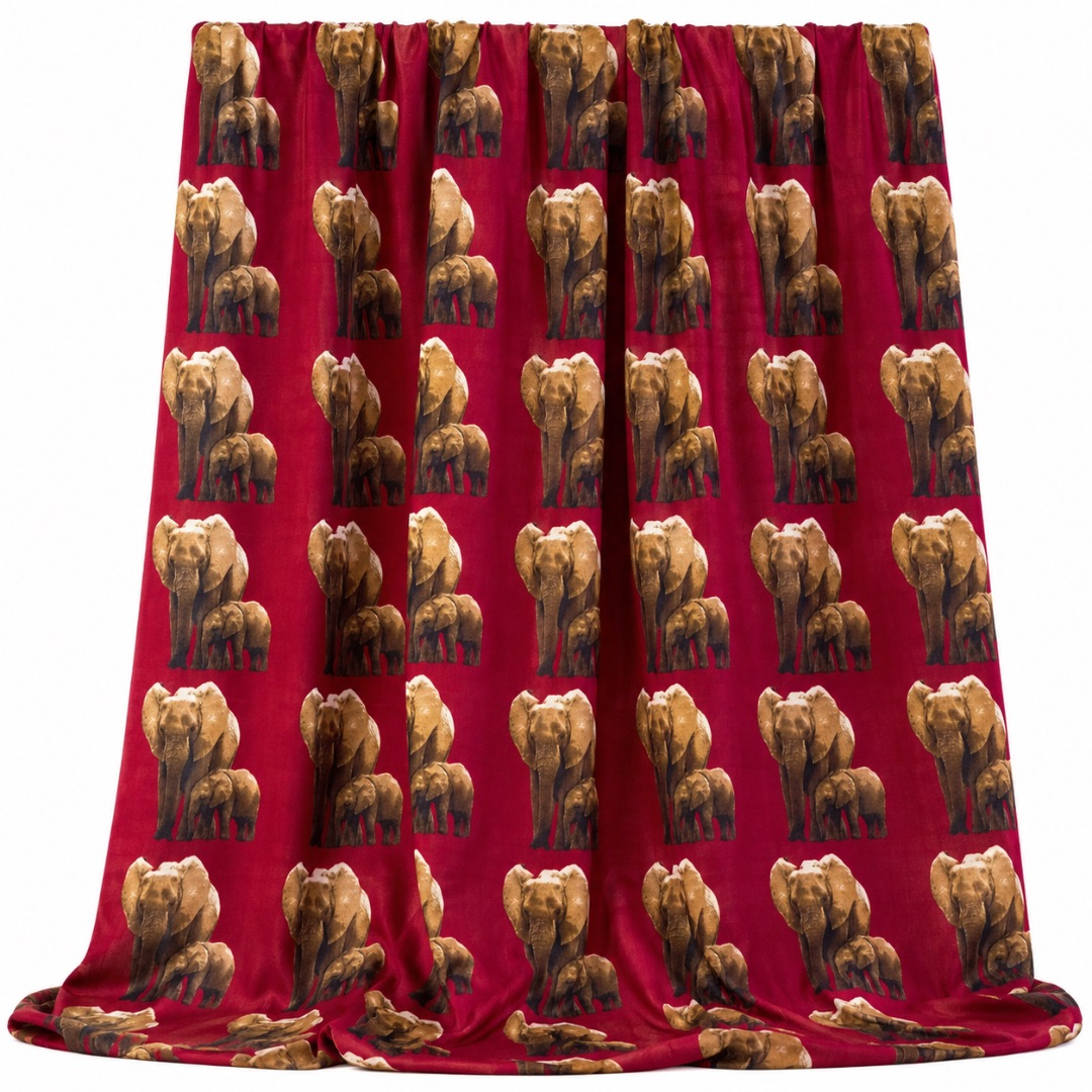 Luxury Red Royal Elephant Family Traditional  Fenico Fabric