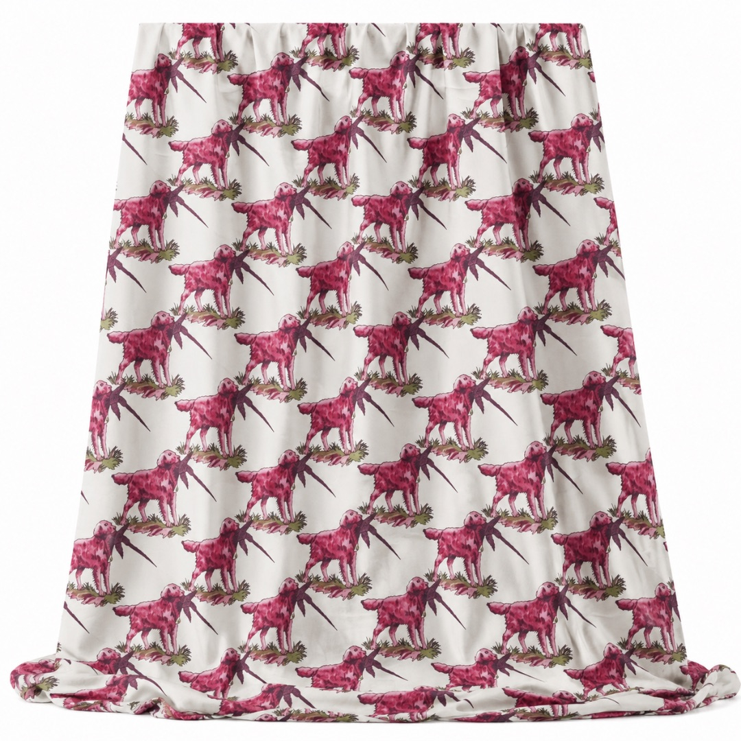 Luxury White Pink Royal Hunting Dog Traditional Fenico Fabric