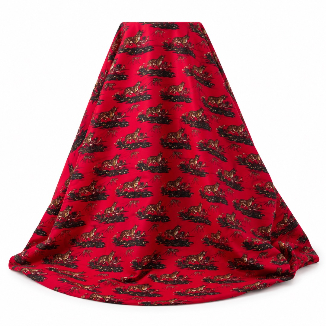 Red fenico Fabric with  Leopard Print Design