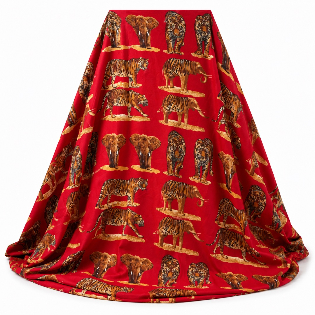 Luxury Red Safari Wildlife Traditional Fenico Fabric