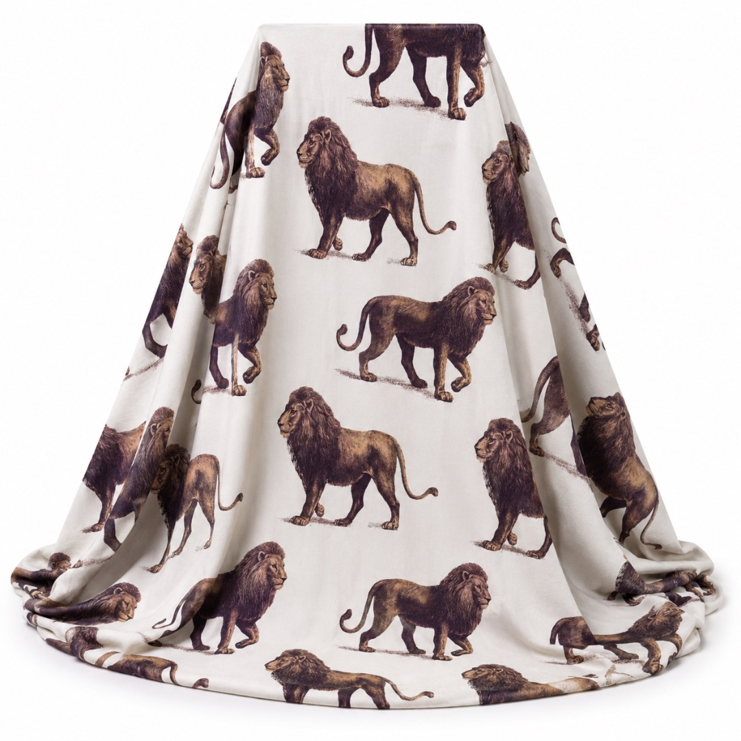 Luxury White Royal Elephant and  Lion Traditional fenico Fabric
