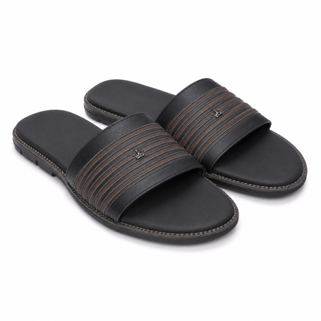 Luxury Black Crown Stripe Comfort Slide Sandals