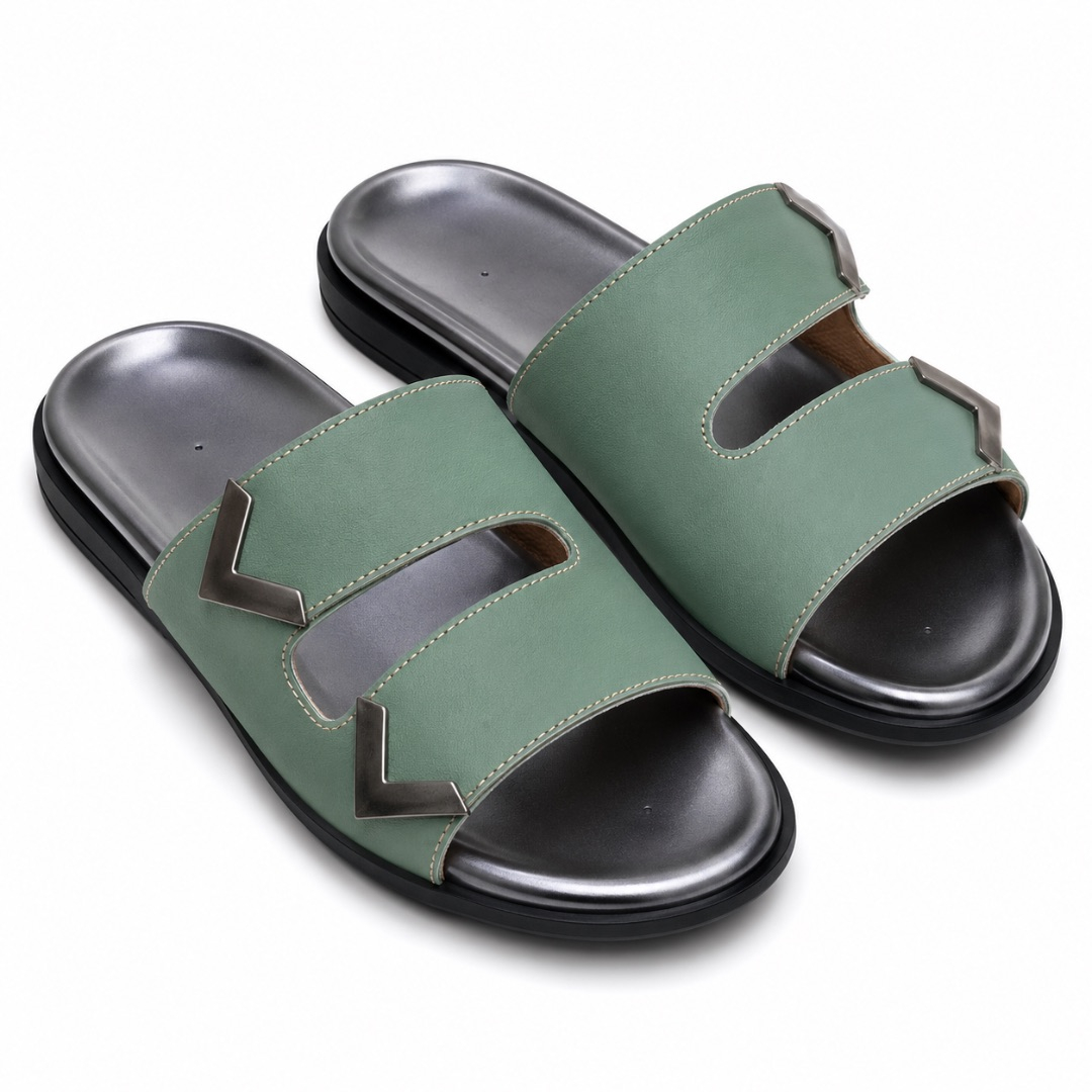 Luxury Olive Green Cutout Comfort Slide Sandals