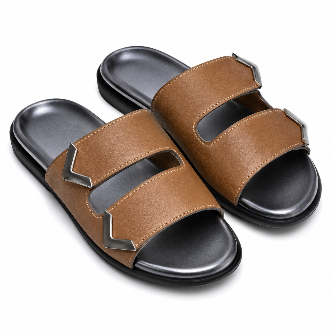 Luxury Brown Cutout Comfort Slide Sandals