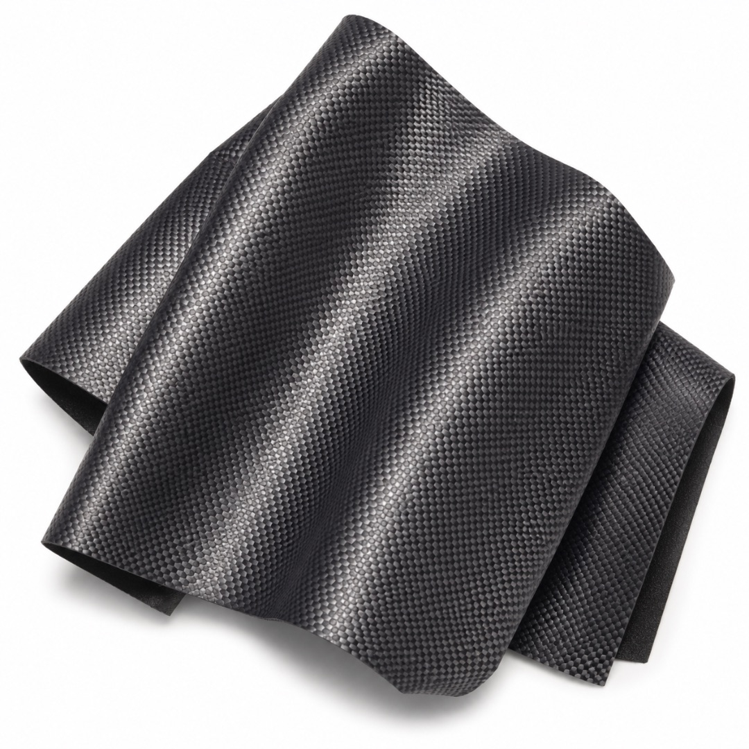 Premium Carbon Black Fiber Textured Synthetic Leather Material