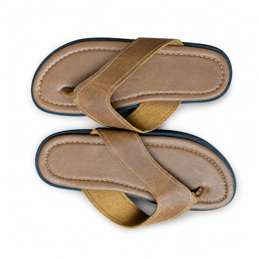 Mens Distressed Brown Leather Thong Sandals