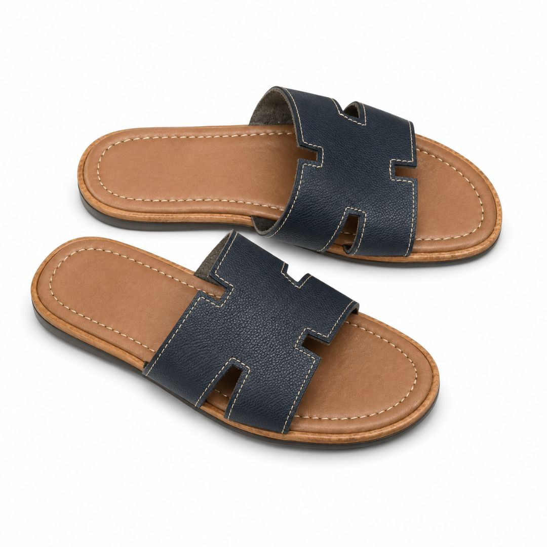 Mens Two Tone Cut Out Slide Sandals