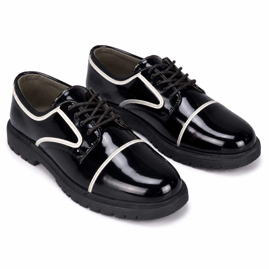 Mens Glossy Black Chunky Sole Oxford Shoe