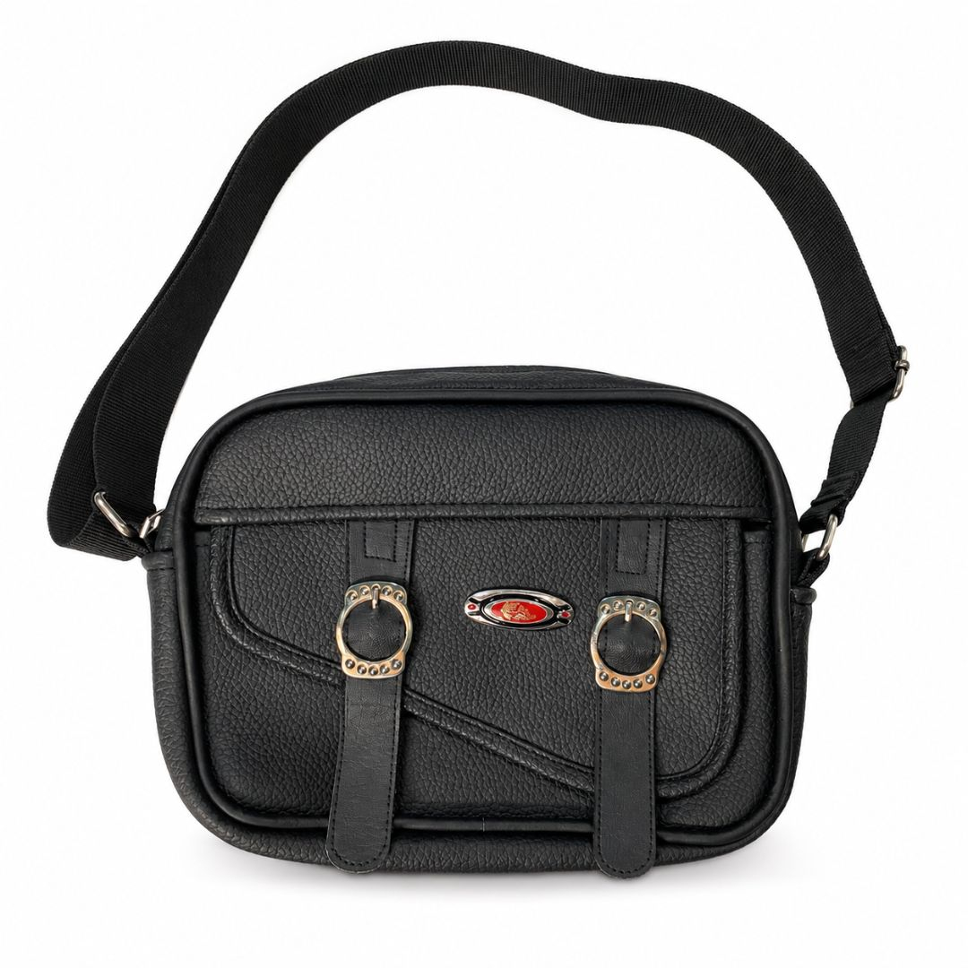 Compact Grained Faux Leather Crossbody Messenger Bag