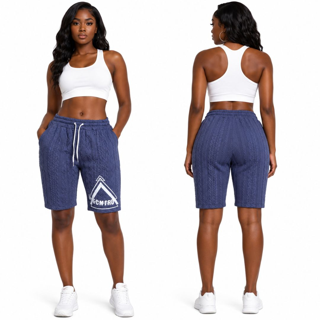 Textured Cable Knit Casual Shorts with Drawstring