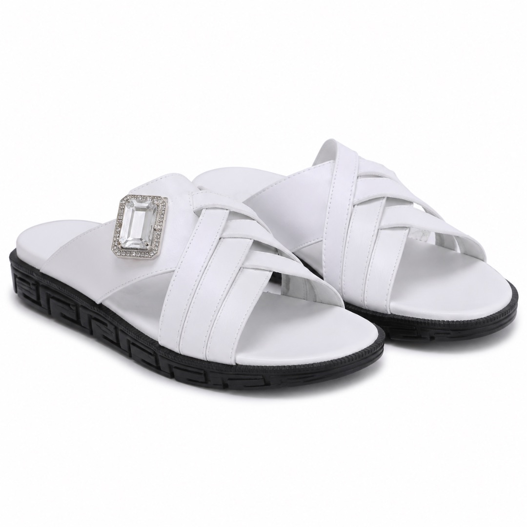 Premium White  Cross Strap Comfort Slide Sandals