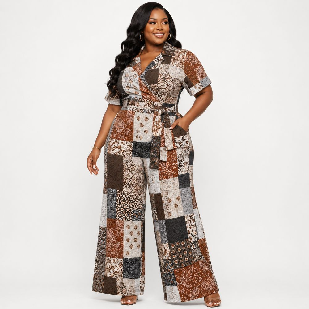 Brown and Cream Patchwork Pattern Fabric