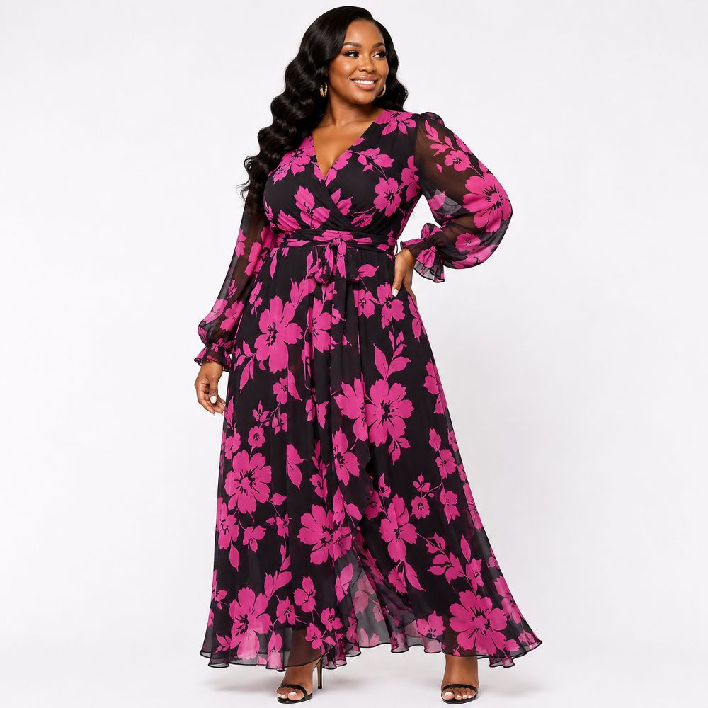 Pink Floral Chiffon Fabric
