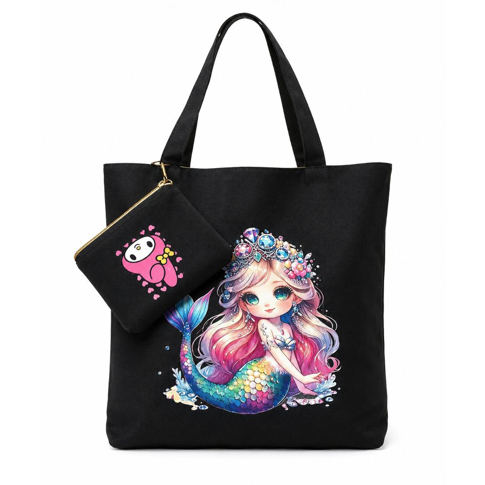 Mermaid Print Tote Bag with Matching Coin Pouch