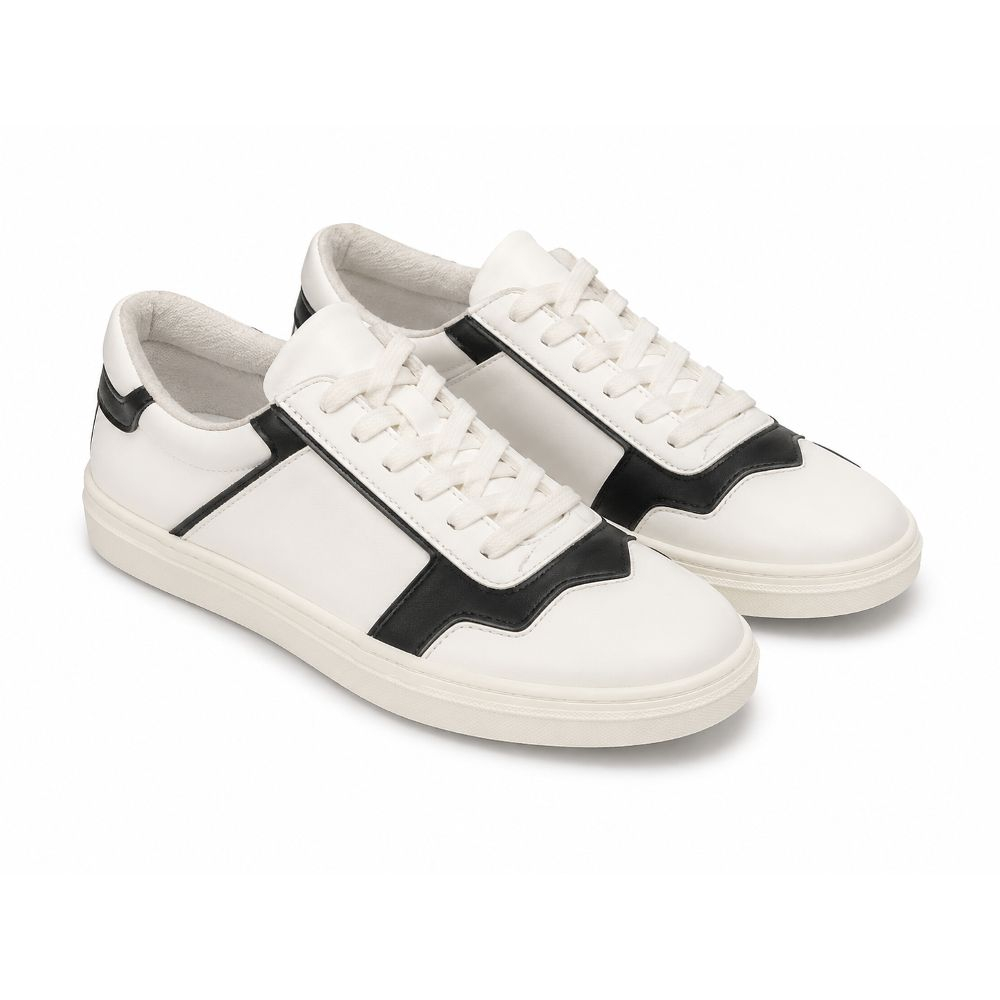 Mens White and Black Lace Up Casual Sneakers