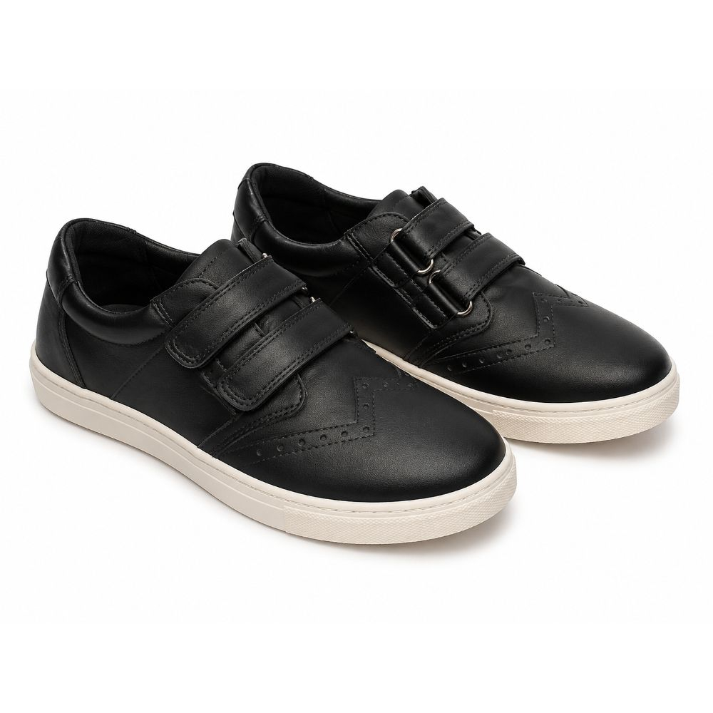 Kids Black Hook and Loop Fastening School Sneakers