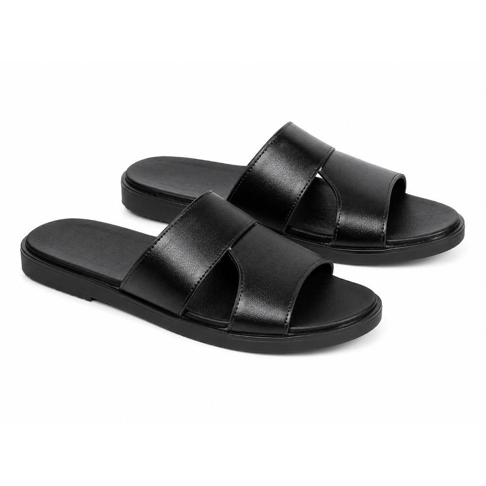 Womens Black Open Toe Slide Sandals