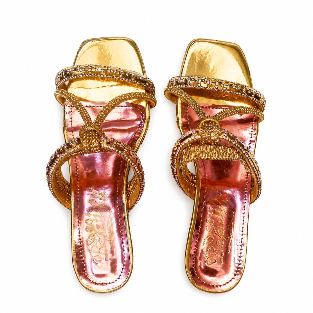 Luxury Gold Rhinestone Cross Strap   Flat Sandals for Women