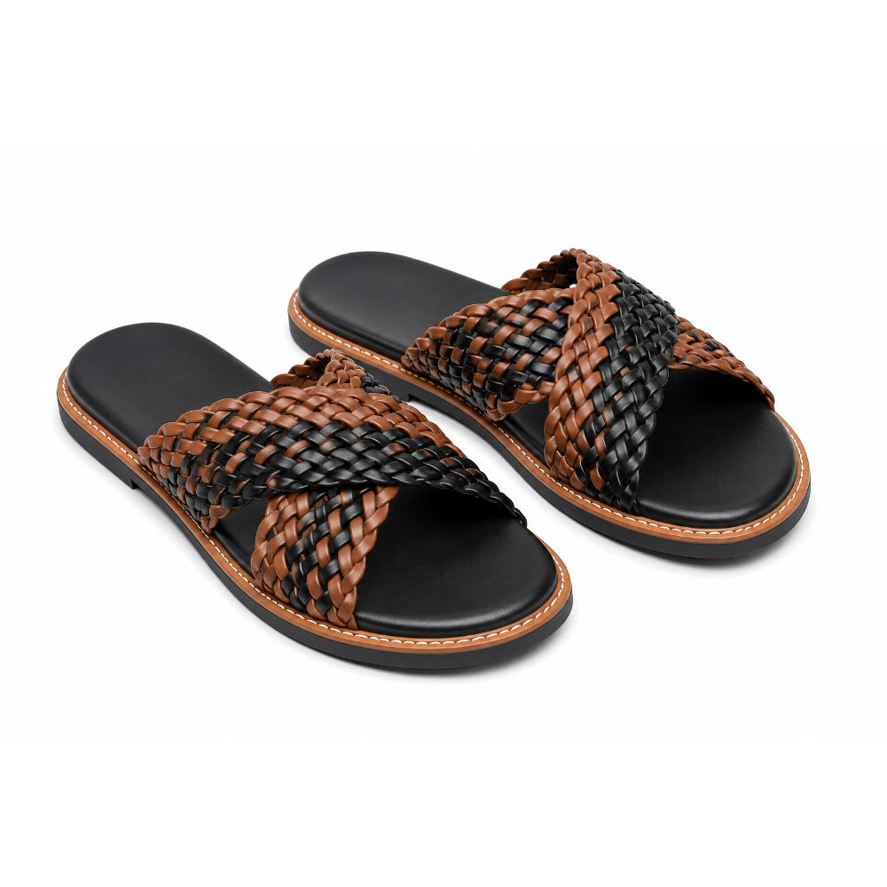 Mens Two Tone Woven Slide Sandals