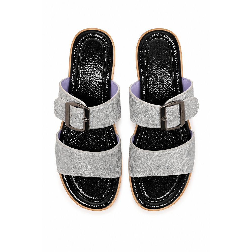 Womens Double Strap Buckle Wedge Sandal