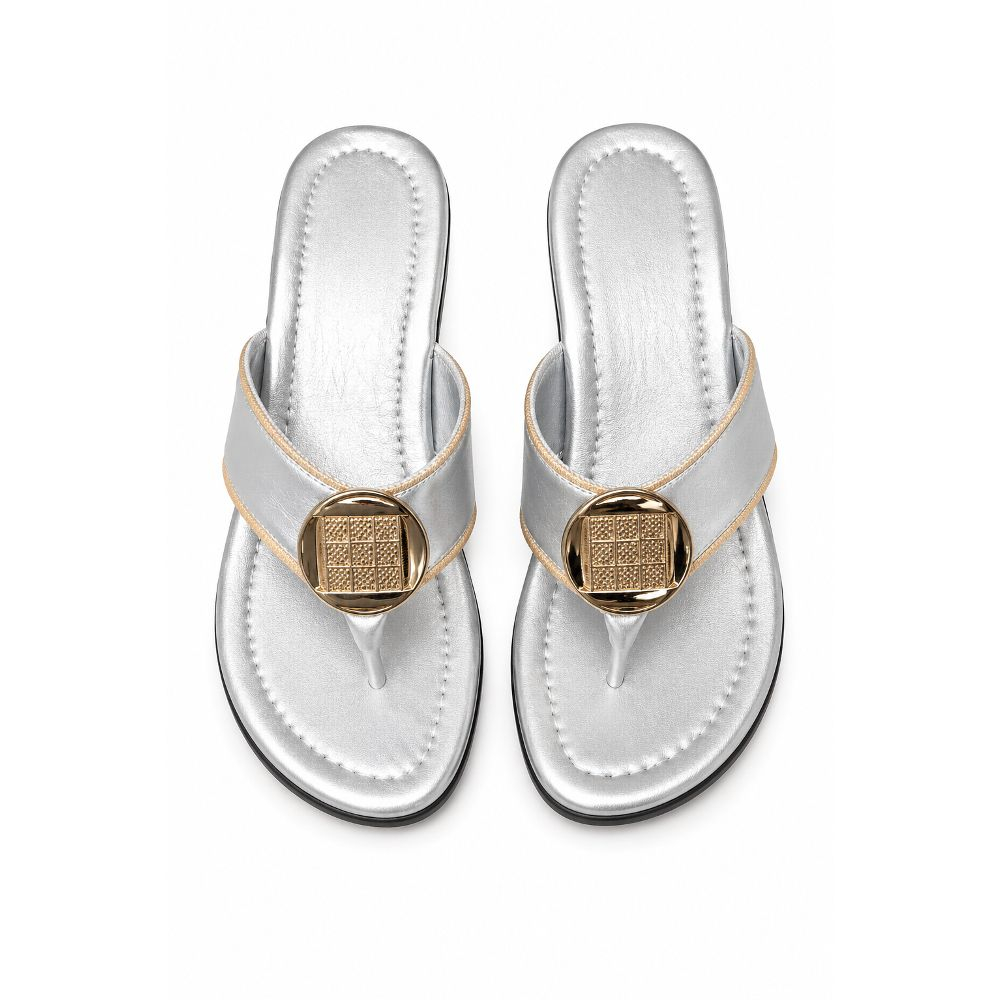 Womens Metallic Thong Wedge Sandal
