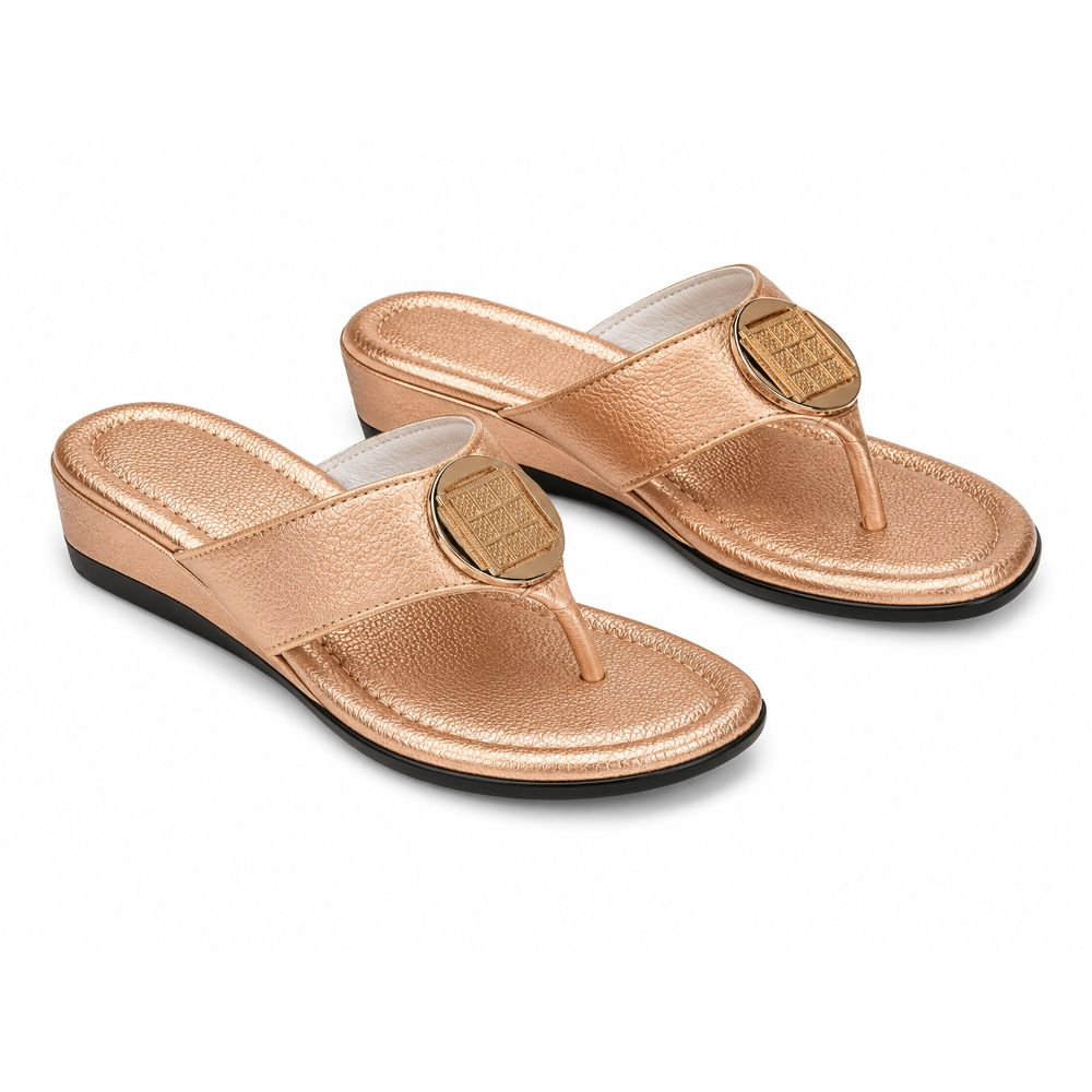 Womens Metallic Comfort Wedge Thong Sandal
