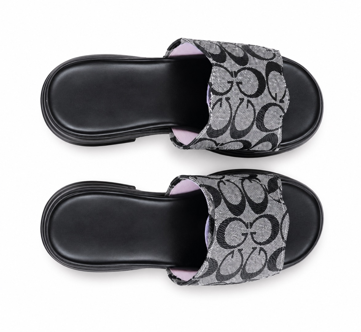 Monogram Pattern Platform Slide Sandals