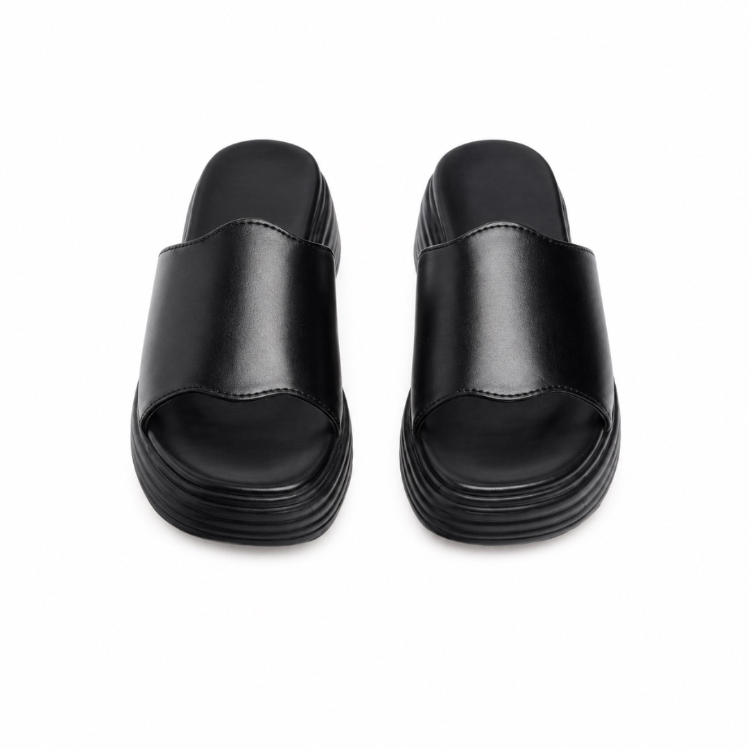 Minimalist Black Platform Slide Sandals      Sleek Casual