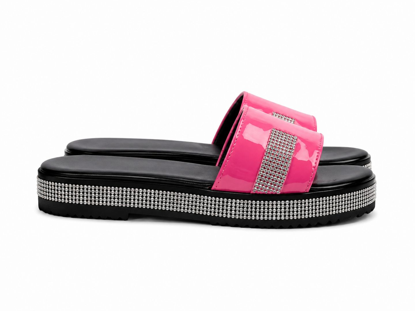 Embellished Fuchsia Pink platform Slide Sandals